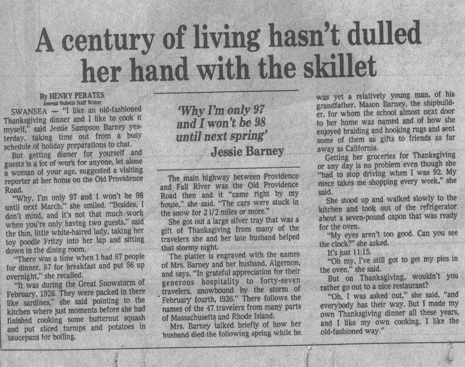 A century of living hasn't dulled her hand with the skillet from The Journal Bulletin