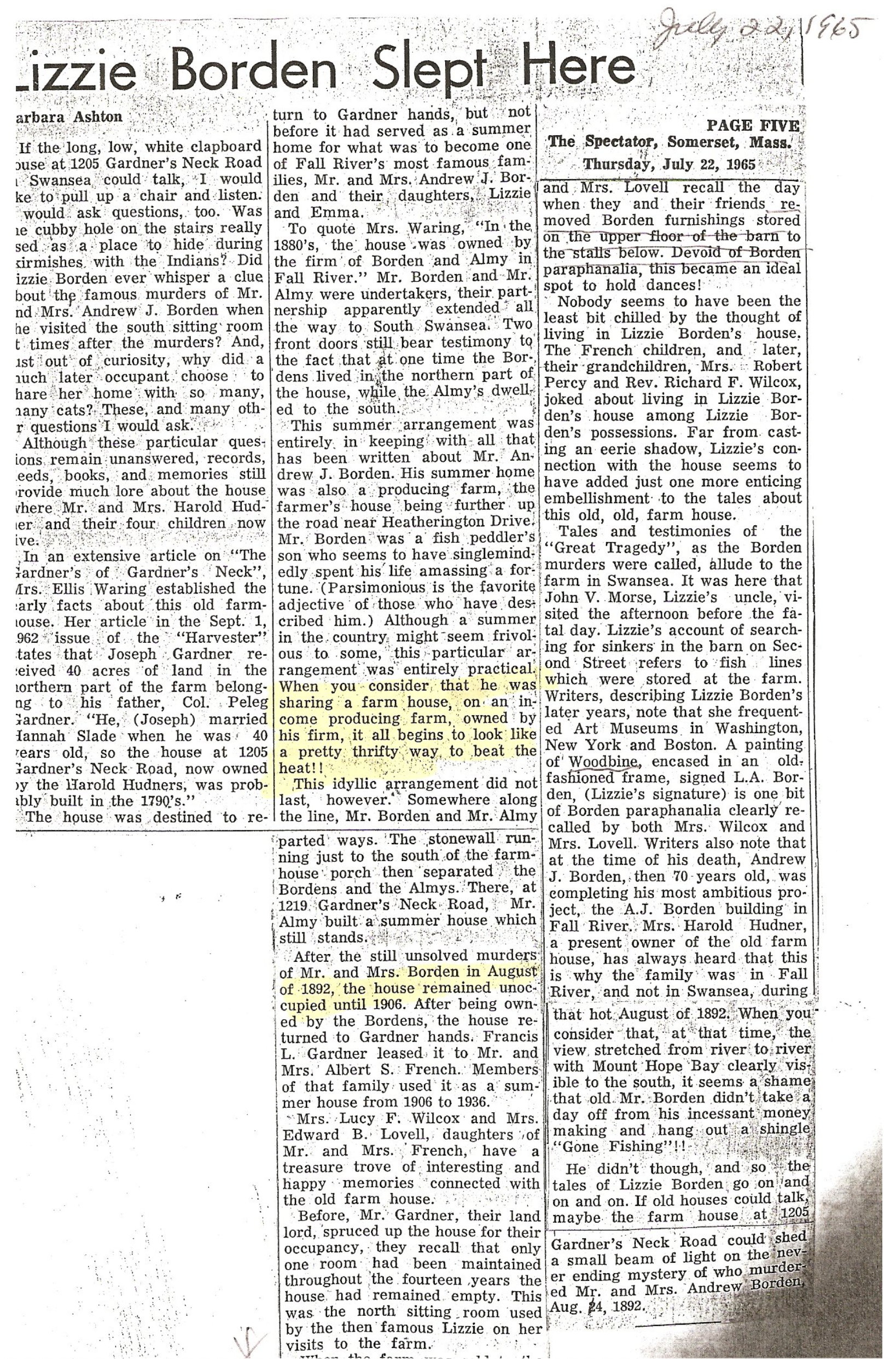 Lizzie Borden Slept Here Article