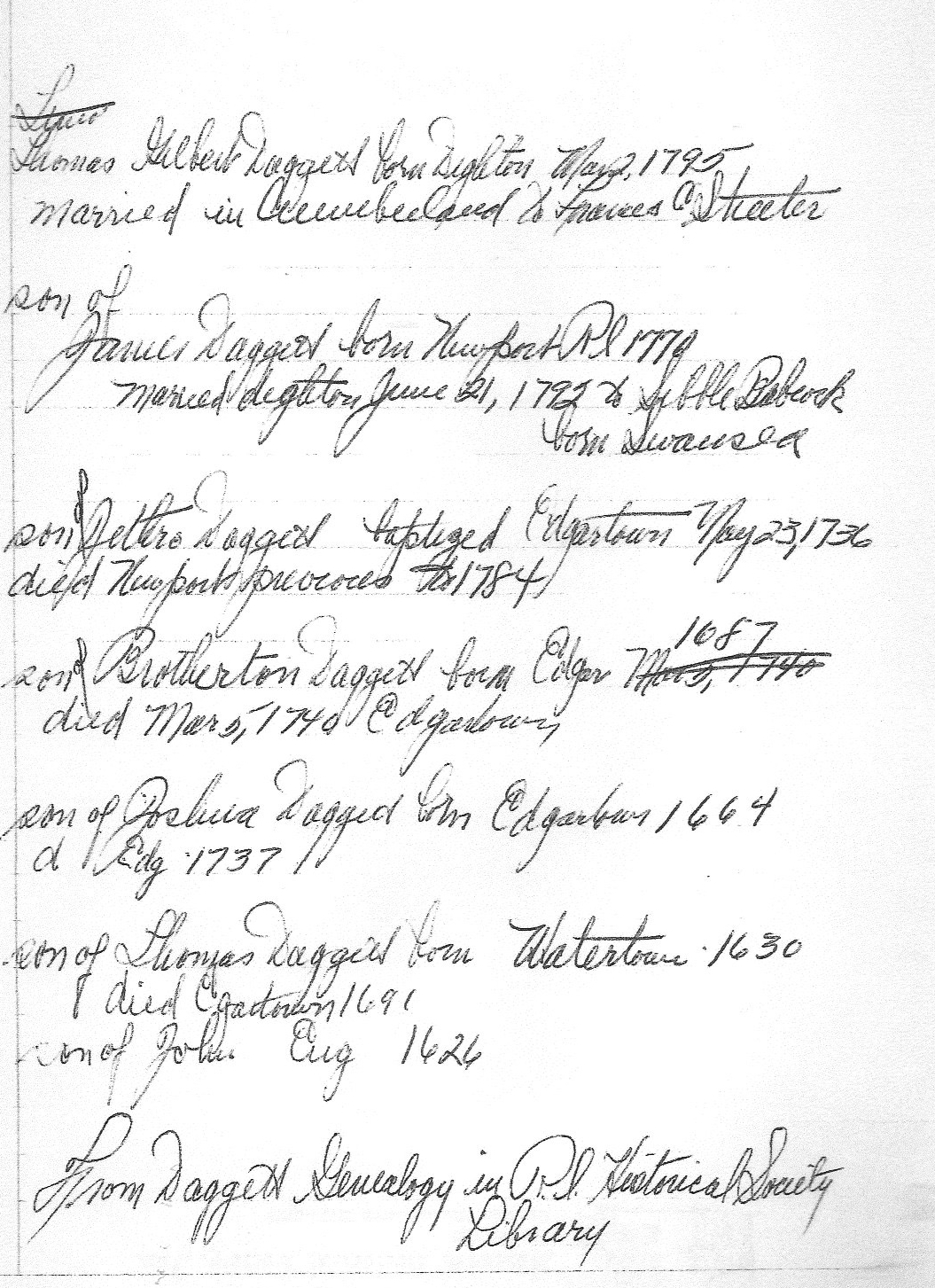 Notes on Daggett Family in census