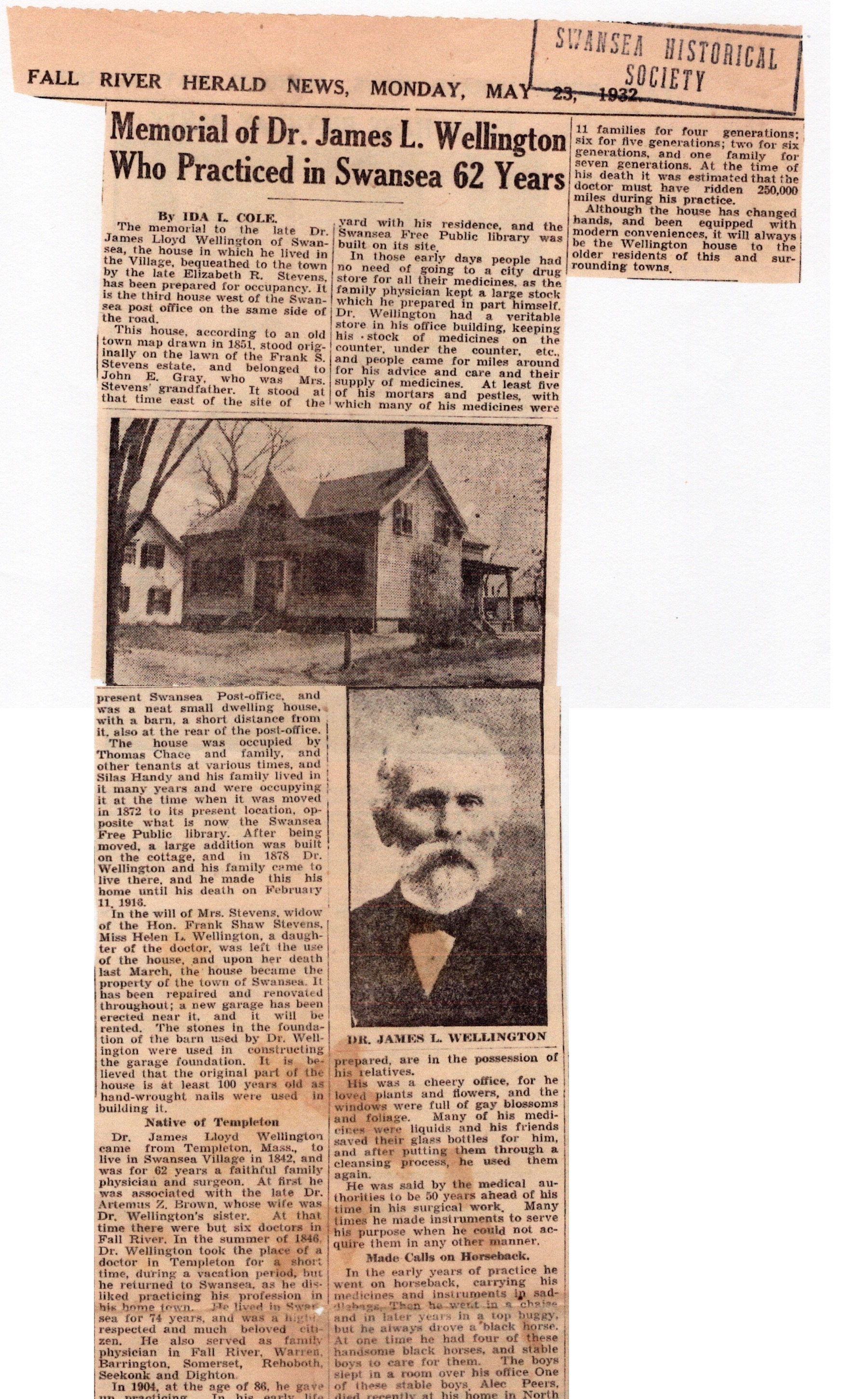 Herald News Memorial article